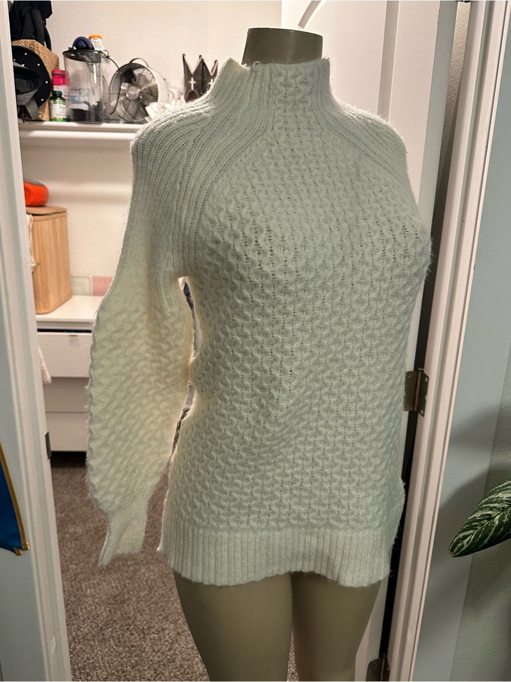Anthropologie Cream Cable-Textured Mock Neck Sweater